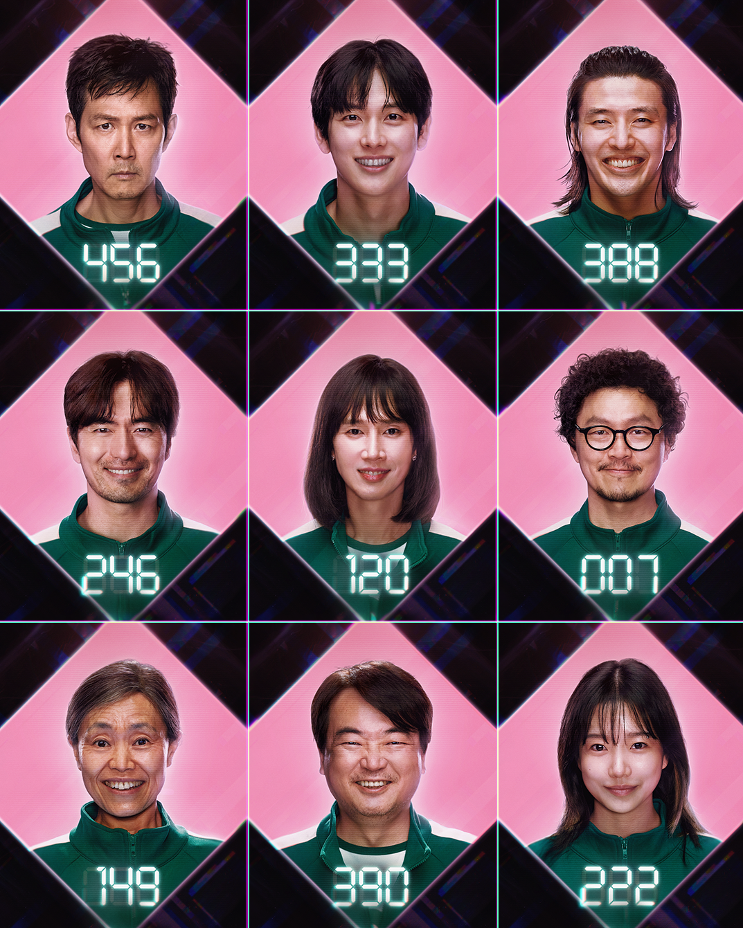 A grid of images showing the characters of Season 2 of ‘Squid Game’