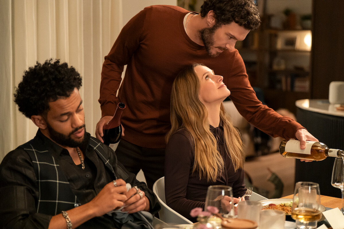 Miles Fowler as Lenny, Adam Brody as Noah, Kristen Bell as Joanne in Season 2 of ‘Nobody Wants This’