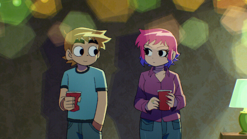 (L to R) Michael Cera as Scott Pilgrim and Mary Elizabeth Winstead as Ramona Flowers in Scott Pilgrim Takes Off. 