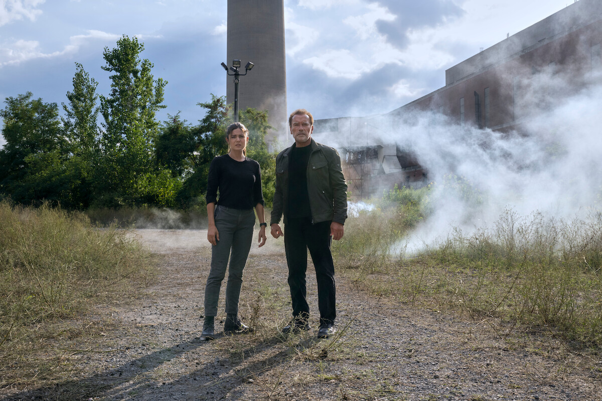 Monica Barbaro as Emma Brunner and Arnold Schwarzenegger as Luke Brunner in ‘FUBAR’ Season 1.