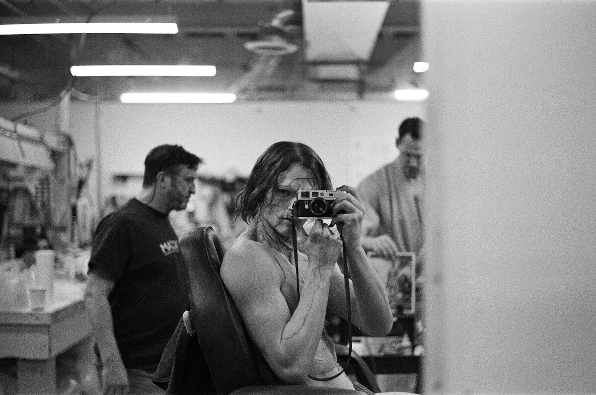 Jacob Elordi photographs himself in a mirror as the Creature.