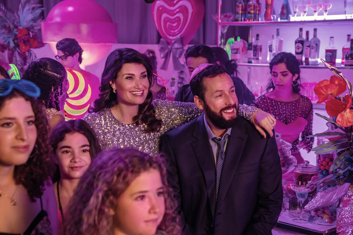 Idina Menzel and Adam Sandler in a still from ‘You Are So Not Invited To My Bat Mitzvah.’