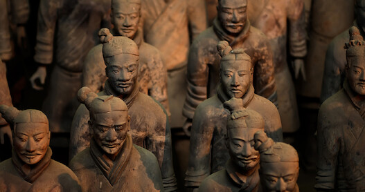 Terracotta Warriors lined up.