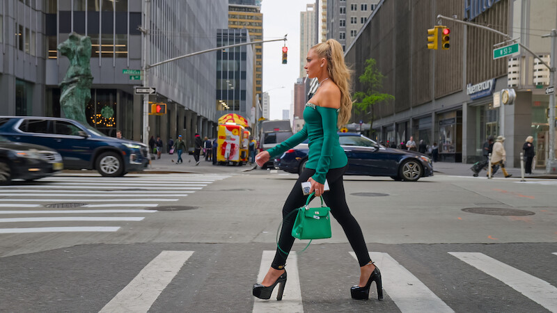 Eleonora Srugo crossing the street in New York.