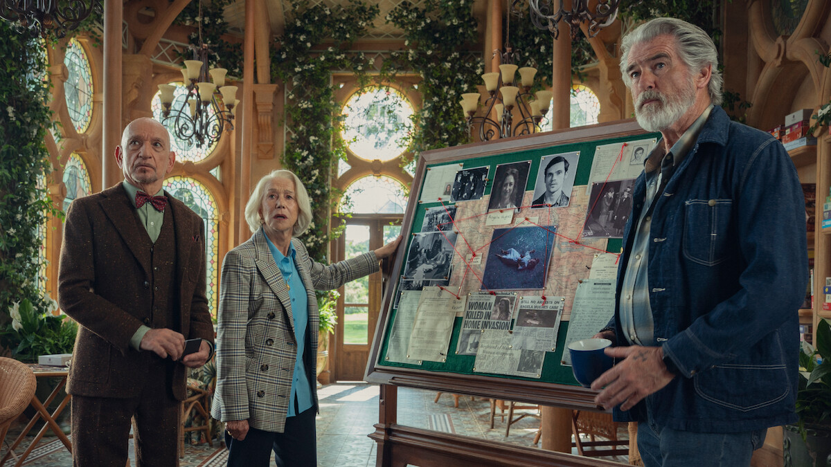 Sir Ben Kingsley, Helen Mirren, Pierce Brosnan in 'The Thursday Murder Club'