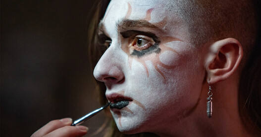 Hunter does his heavy metal makeup in 'Metal Lords'