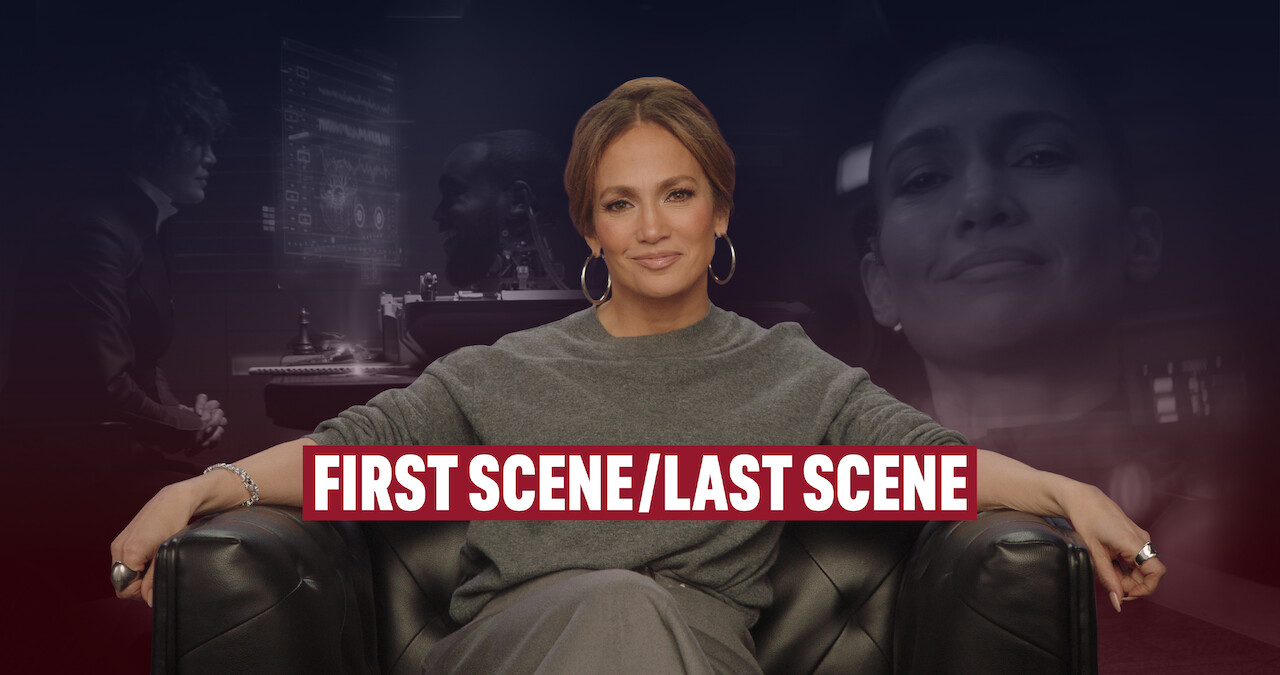 Still of Jennifer Lopez juxtaposed against stills from the 'Atlas' film