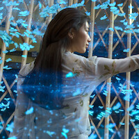 Ka-young in a swirl of blue butterflies