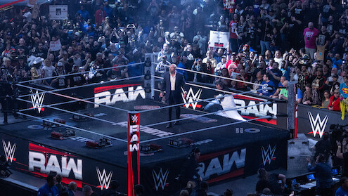 Triple H in the ring to start the show during Monday Night RAW at Intuit Dome on January 6, 2025 in Inglewood, California