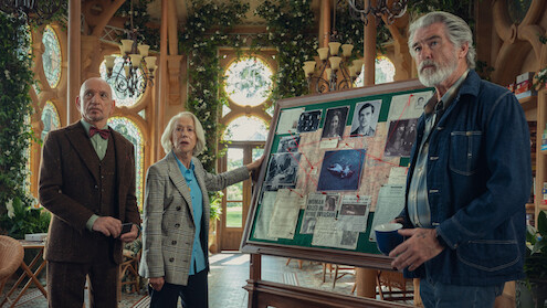 Sir Ben Kingsley, Helen Mirren, Pierce Brosnan in 'The Thursday Murder Club'