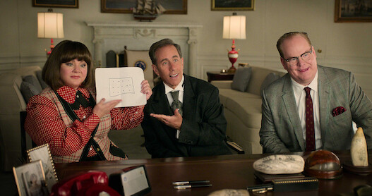 Melissa McCarthy as Donna Stankowski, Jerry Seinfeld as Bob Cabana and Jim Gaffigan as Edsel Kellogg III in 'Unfrosted.'