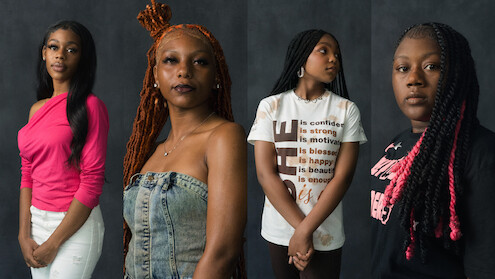 Raziah Lewis, Ja'Ana Crudup, Aubrey Smith, and Santana Stewart pose against gray backgrounds.
