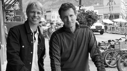 Marshall Curry and David Remnick stand outside on the main strip in Telluride, CO at the 2025 Telluride Film Festival.