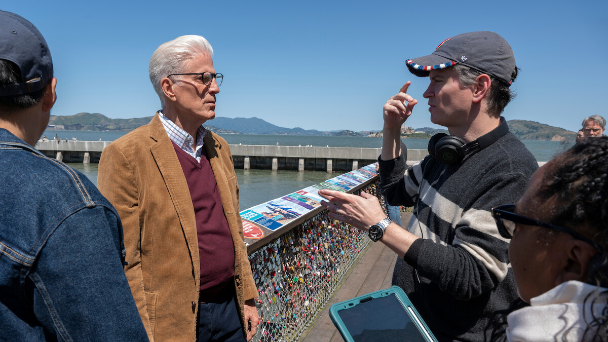 Ted Danson as Charles and Mike Schur work together behind the scenes in Season 1 of 'A Man on the Inside'