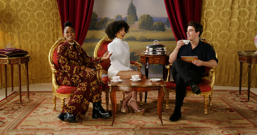 India Amarteifio, Corey Mylchreest, and Arsema Thomas try teas