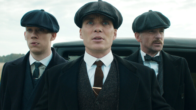 Joe Cole as John Shelby, Cillian Murphy as Tommy Shelby, and Paul Anderson as Arthur Shelby in 'Peaky Blinders'.