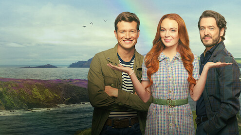 Ed Speleers, Lindsay Lohan, and Alexander Vlahos star in 'Irish Wish.' 