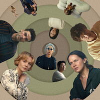 A photo illustration of the people, and animals, that are wrapped up in vortexes of beefs in Season 2 of BEEF featuring Carey Mulligan as Lindsay, Oscar Isaac as Josh, William Fletcher as Troy, Mikaela Hoover as Ava, Seoyeon Jang as Eunice, Chalres Melton as Austin, Cailee Spainey as Ashley, Song Kang-ho as Dr. Kim, and Youn Yuh-jung as Chairwoman Park.