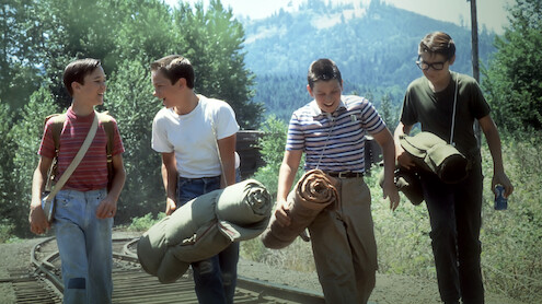 Gordie (Wil Wheaton), Chris (River Phoenix), Vern (Jerry O'Connell) and Teddy (Corey Feldman) take the road in 'Stand By Me.'