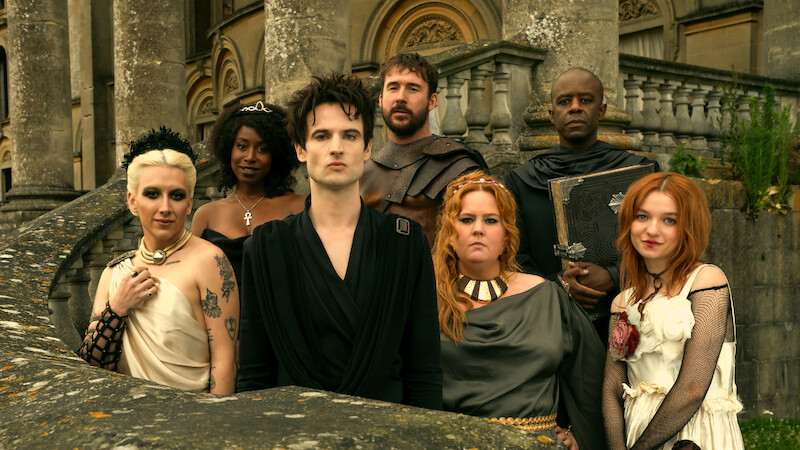 Mason Alexander Park as Desire, Kirby Howell-Baptiste as Death, Tom Sturridge as Dream, Barry Sloane as Destruction, Donna Preston as Despair, Adrian Lester as Destiny, and Esmé Creed-Miles as Delirium in Season 2 of 'The Sandman'