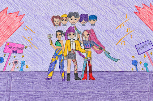 Desenho infantil retrata os personagens da série Guerreiros do K-Pop