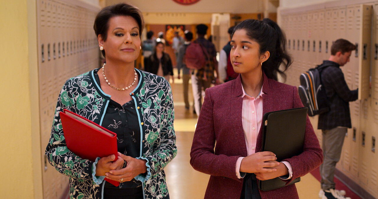 Alexandra Billings as Jennifer Warner and Maitreyi Ramakrishnan as Devi Vishwakumar