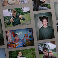 Grid of disposable camera prints of Joe Locke and Kit Connor from Heartstopper Forever