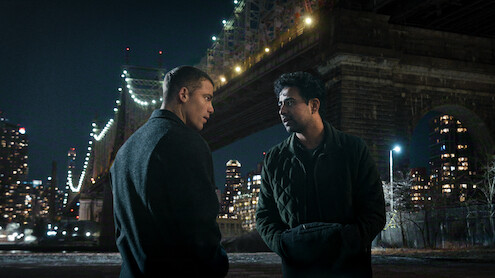 Gabriel Basso as Peter Sutherland and Suraj Sharma as Jay Batra in 'The Night Agent' Season 3