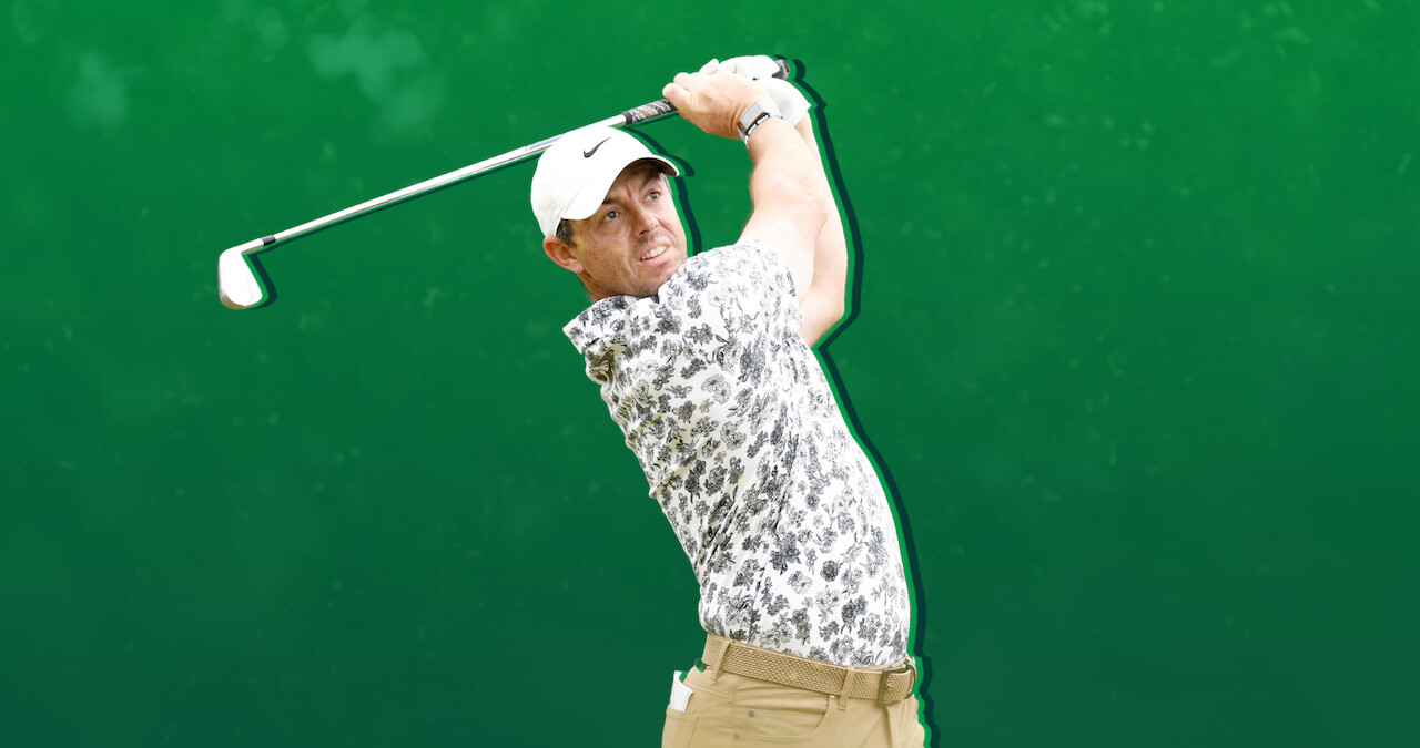 Rory McIlroy swings his club.