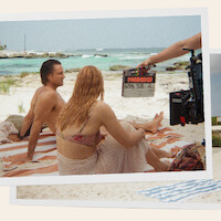 Jack and Mel shooting a beach scene 