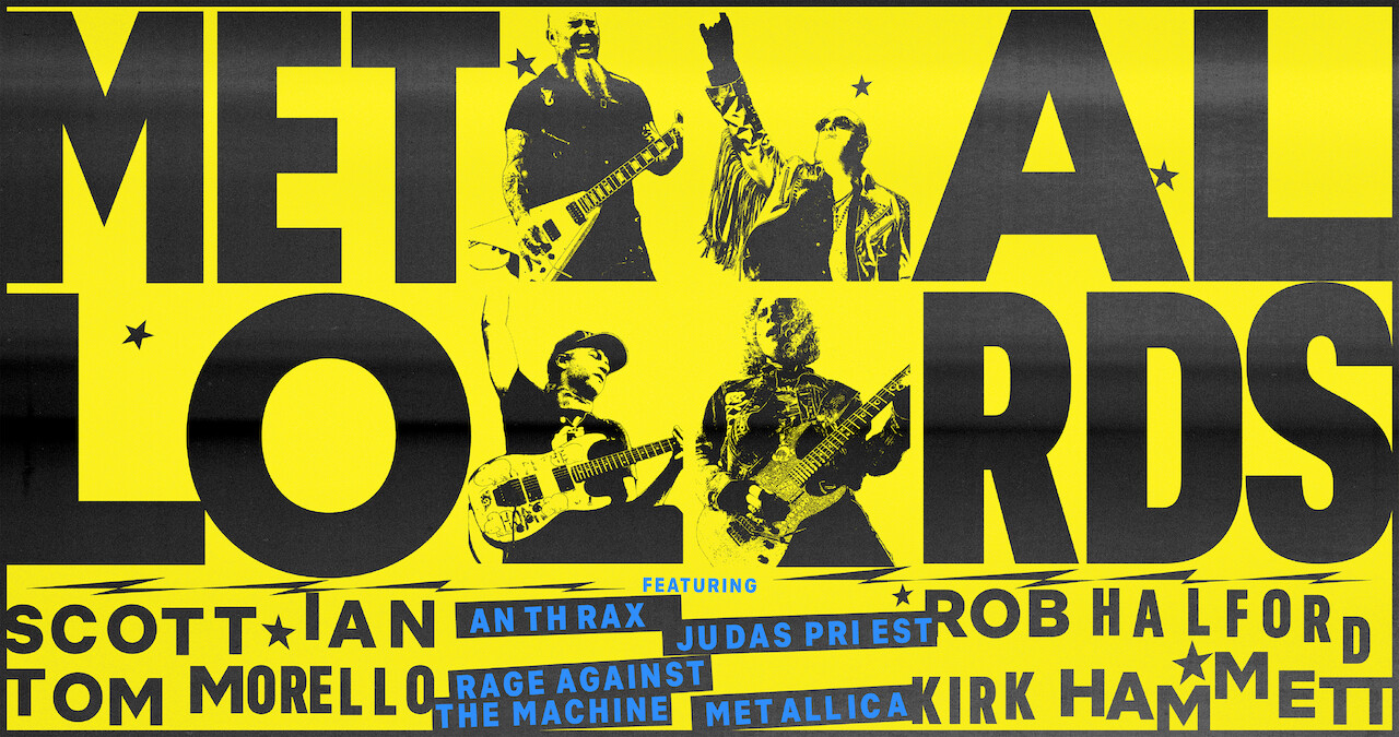 A collage music poster showing the stars of major heavy metal bands