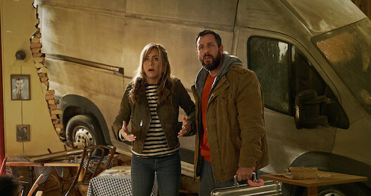 Adam Sandler and Jennifer Aniston in Murder Mystery 2.