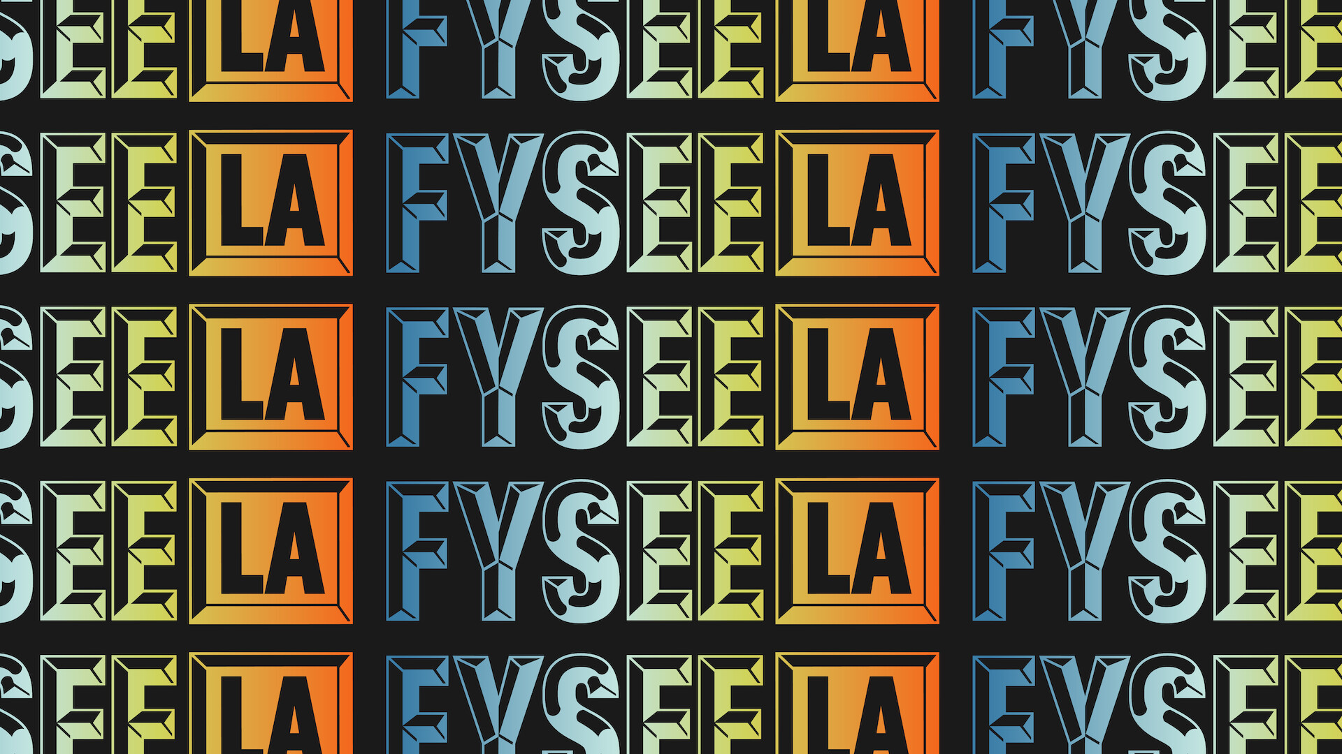 The words FYSEE LA repeating, colored in a rainbow gradient.