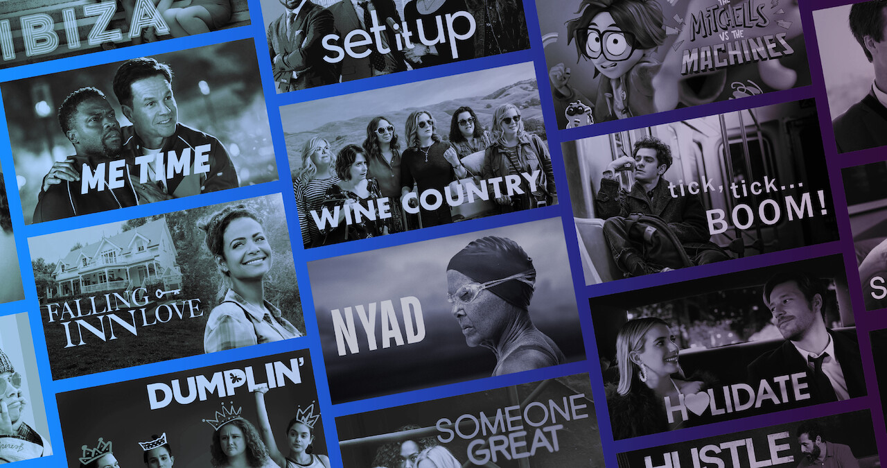 Grid of images showing artwork for 12 movies to watch while ringing in the new year