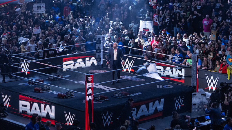 Triple H in the ring to start the show during Monday Night RAW at Intuit Dome on January 6, 2025 in Inglewood, California