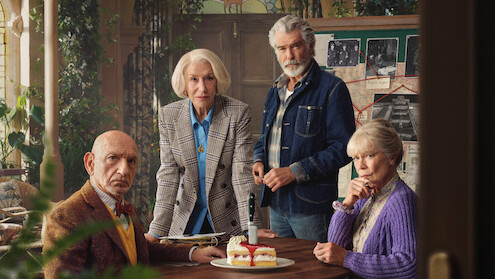 Ben Kingsley, Helen Mirren, Pierce Brosnan and Celia Imrie in 'The Thursday Murder Club'