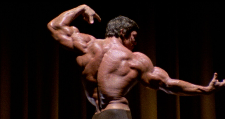 Arnold Schwarzenegger showing off his physique.