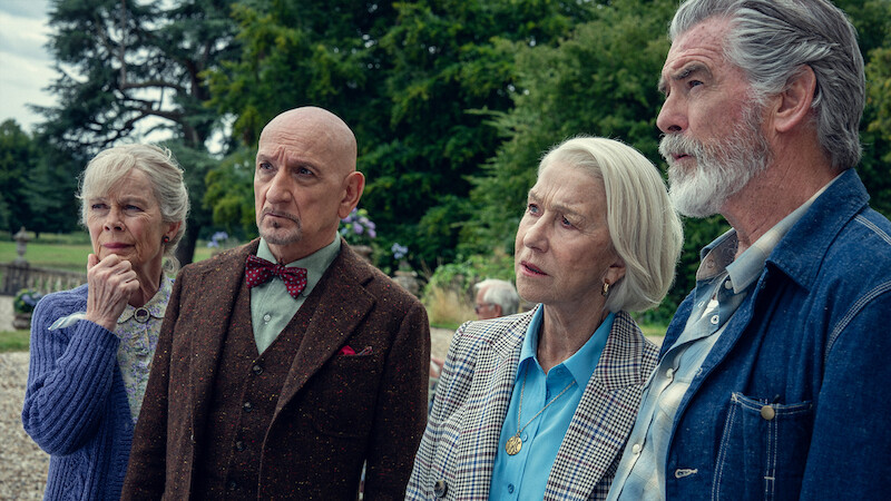 Celia Imrie, Sir Ben Kingsley, Helen Mirren, Pierce Brosnan in ‘The Thursday Murder Club'