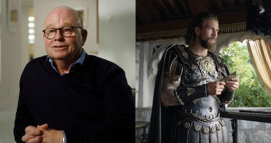 Splitscreen of Vikings: Valhalla showrunner Jeb Stuart and actor Leo Suter