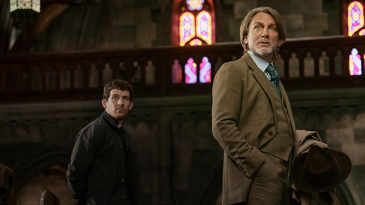 Josh O’Connor and Daniel Craig as Benoit Blanc in 'Wake Up Dead Man: A Knives Out Mystery'