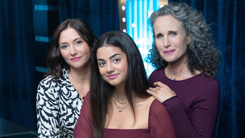 Kat and Alice attend Colton’s funeral. Photo: Chyler Leigh, Sadie Laflamme-Snow, Andie MacDowell Credit: ©2023 Hallmark