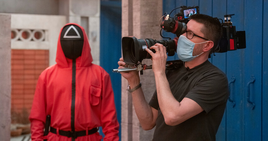 A cameraman filming 'Squid Game: The Challenge'.