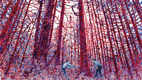 An illustration of two people cutting down a tree.