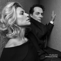 Claire Danes and Matthew Rhys pose for the camera wearing all black.