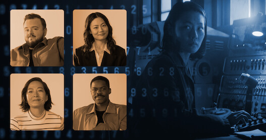 4 of the lead actors from 3 Body Problem in squares on left side of the thumbnail, with a still from the show on the right