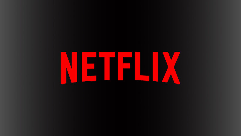 The red Netflix logo in bold letters centered on a black background with a gray gradient border.
