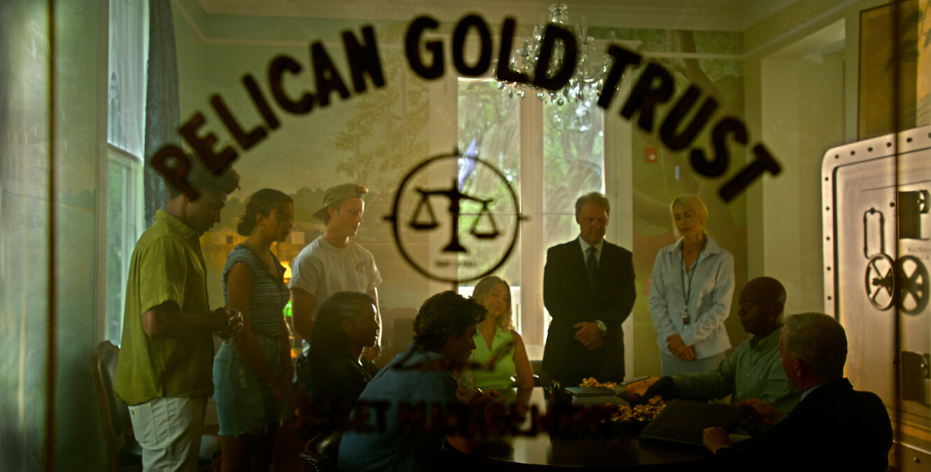 The Pogues getting their gold weighed at the Pelican Gold Trust