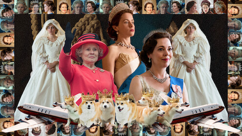 Collage of photos from 'The Crown' seasons 1–6