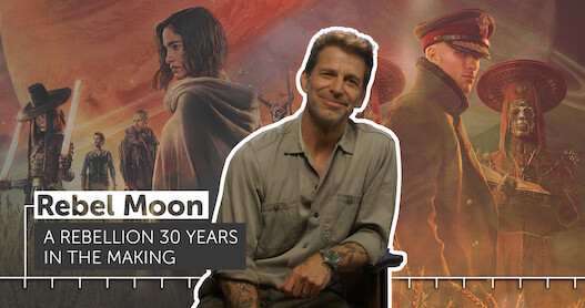 Zack Snyder sitting in a chair with a timeline graphic overlay.