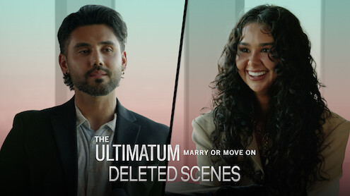 Edris and Hayley talk in a sunlit room with large windows, both dressed semi-formally. Text overlay reads: The Ultimatum: Marry or Move On - Deleted Scenes.
